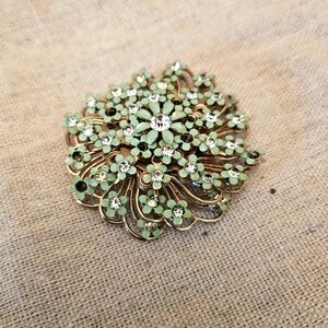 Vintage Embellished Gold & Turquoise Motion Flower Brooch | Size OS